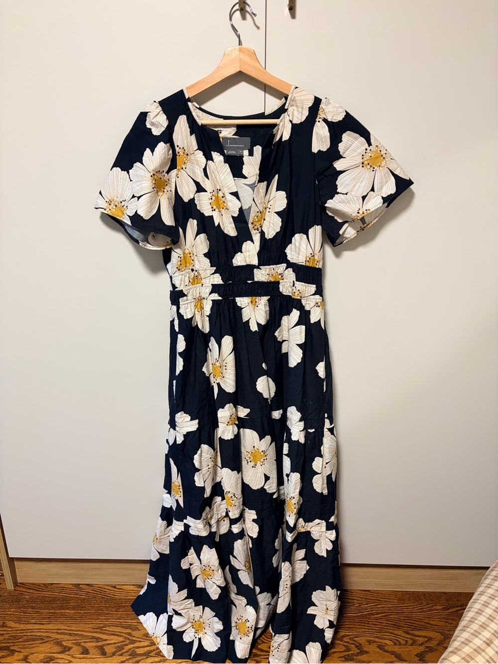 Anthropologie Navy Maxi Dress with White & Yellow Floral Print